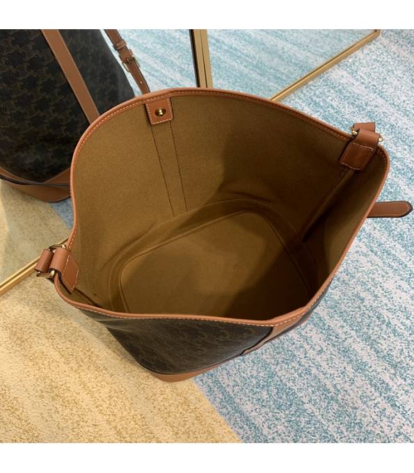 Celine Triomphe Canvas With Brown Original Leather Medium Bucket Bag