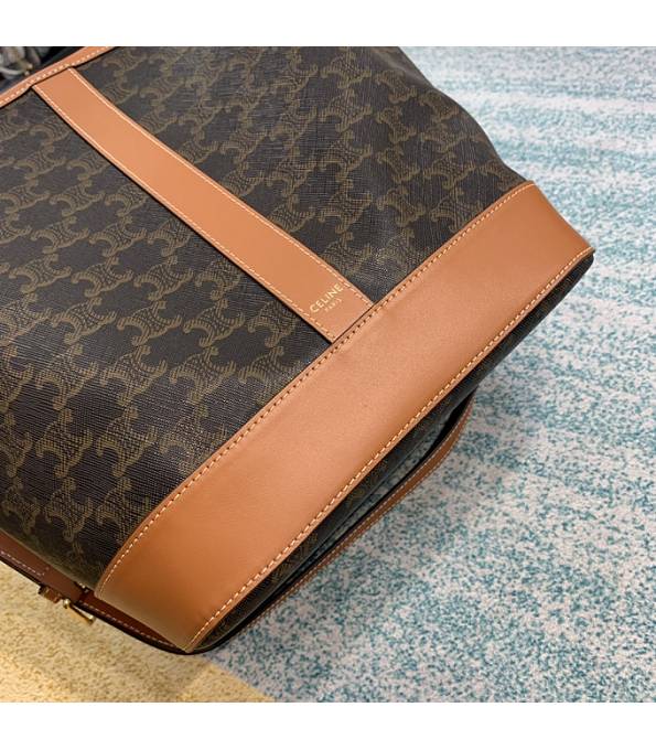 Celine Triomphe Canvas With Brown Original Leather Medium Bucket Bag
