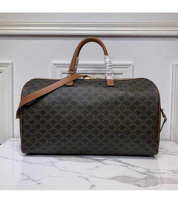 Celine Triomphe Canvas With Brown Original Leather Travel Bag