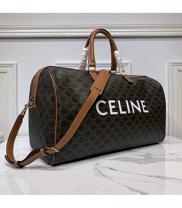 Celine Triomphe Canvas With Brown Original Leather Travel Bag