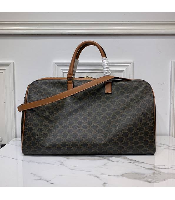 Celine Triomphe Canvas With Brown Original Leather Travel Bag