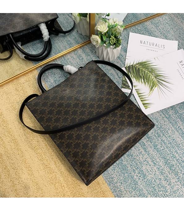 Celine Triomphe Canvas With Black Original Leather Small Cabas Vertical Tote Bag