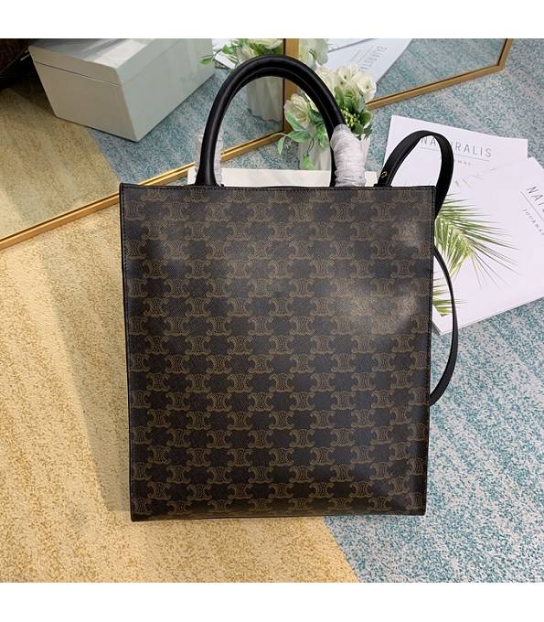Celine Triomphe Canvas With Black Original Leather Small Cabas Vertical Tote Bag