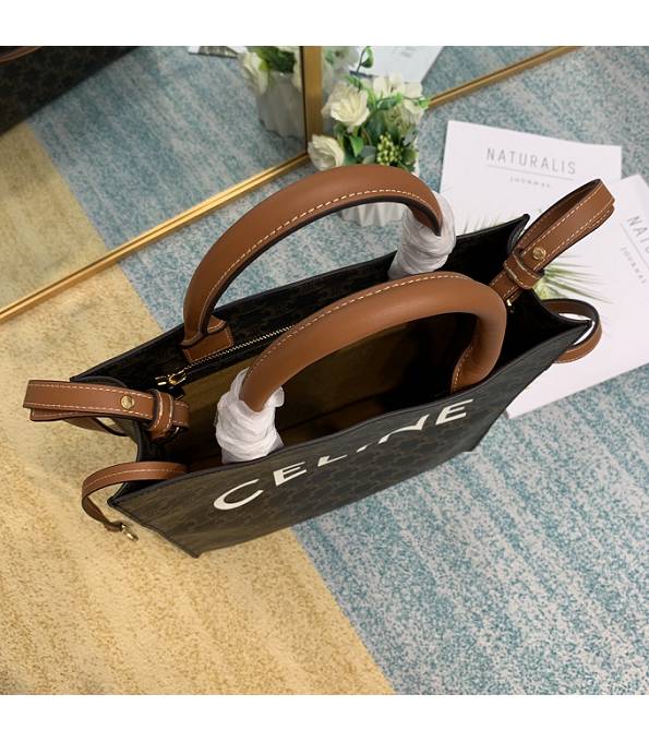 Celine Triomphe Canvas With Brown Original Leather Small Cabas Vertical Tote Bag
