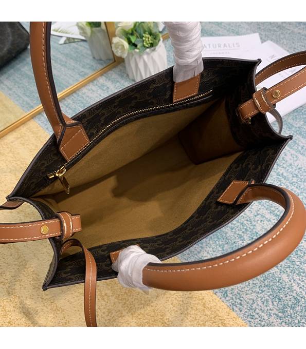 Celine Triomphe Canvas With Brown Original Leather Small Cabas Vertical Tote Bag