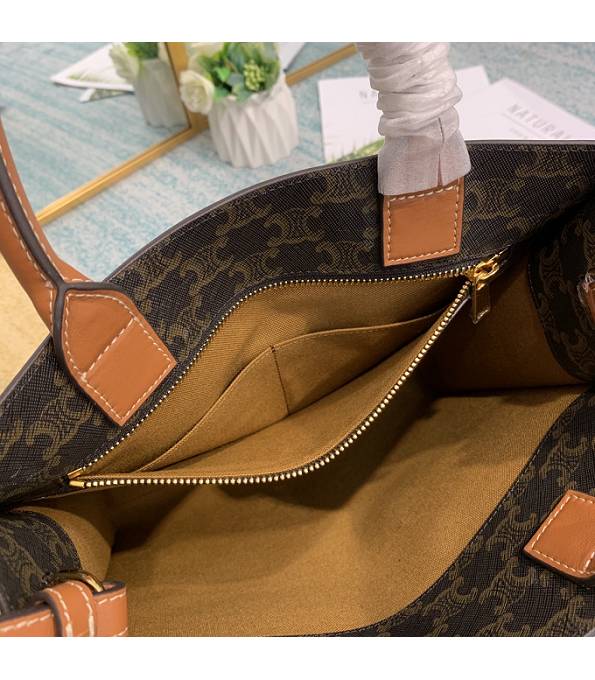 Celine Triomphe Canvas With Brown Original Leather Small Cabas Vertical Tote Bag