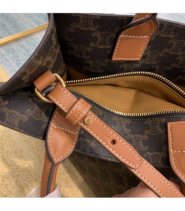 Celine Triomphe Canvas With Brown Original Leather Small Cabas Vertical Tote Bag