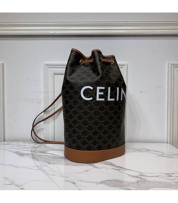 Celine Triomphe Canvas With Brown Original Leather Large Bucket Bag
