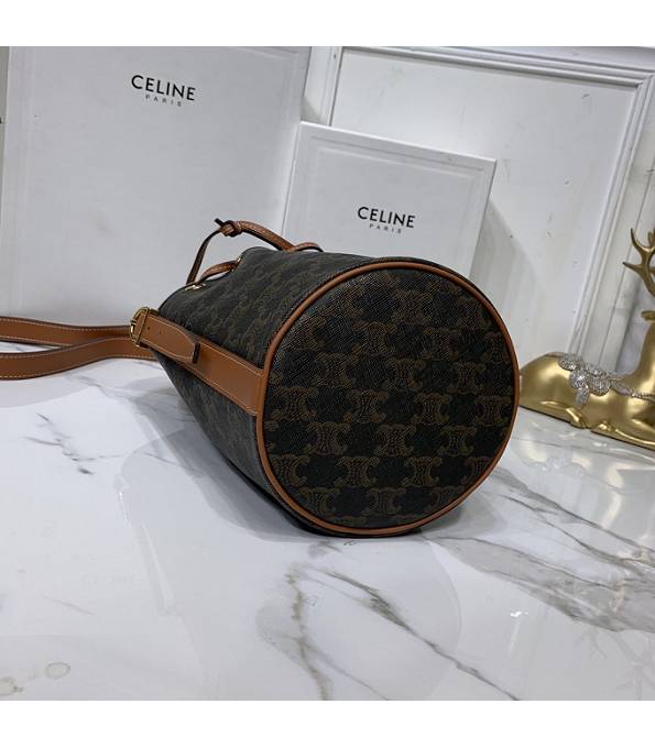 Celine Triomphe Canvas With Brown Original Leather Small Bucket Bag