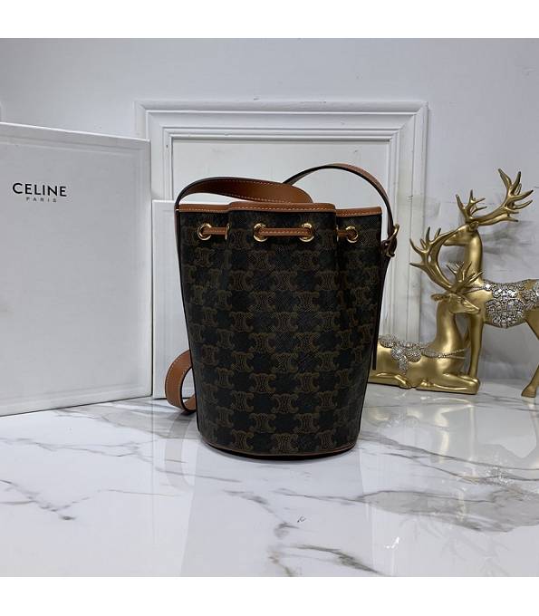 Celine Triomphe Canvas With Brown Original Leather Small Bucket Bag