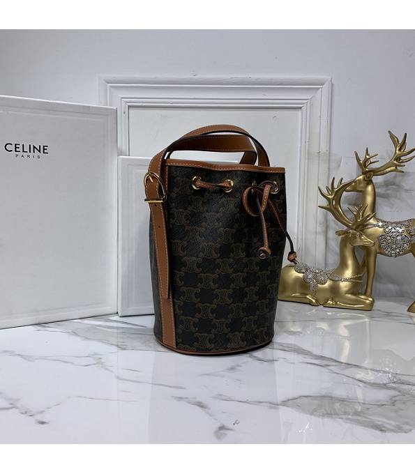 Celine Triomphe Canvas With Brown Original Leather Small Bucket Bag