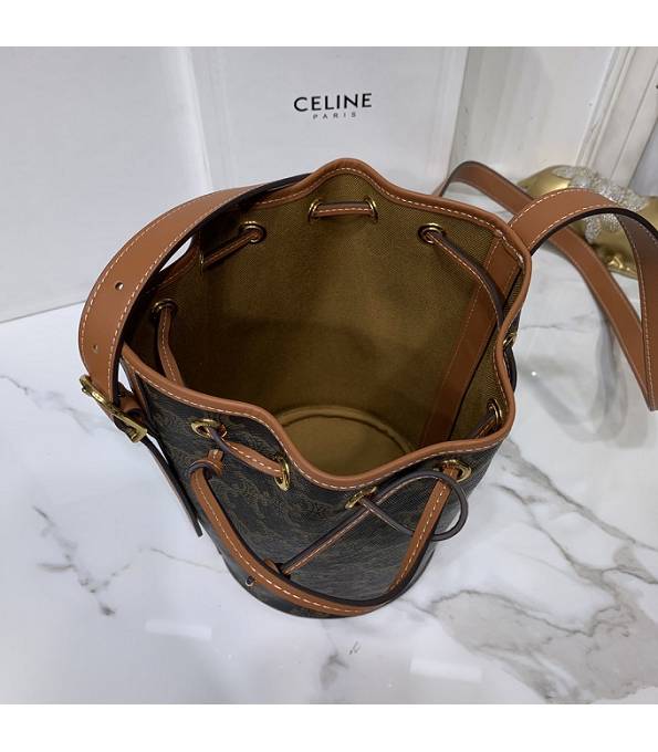 Celine Triomphe Canvas With Brown Original Leather Small Bucket Bag