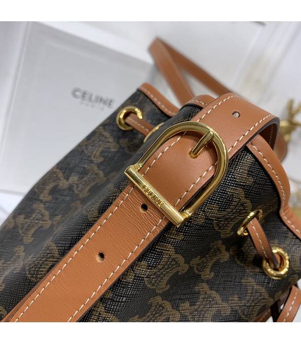 Celine Triomphe Canvas With Brown Original Leather Small Bucket Bag