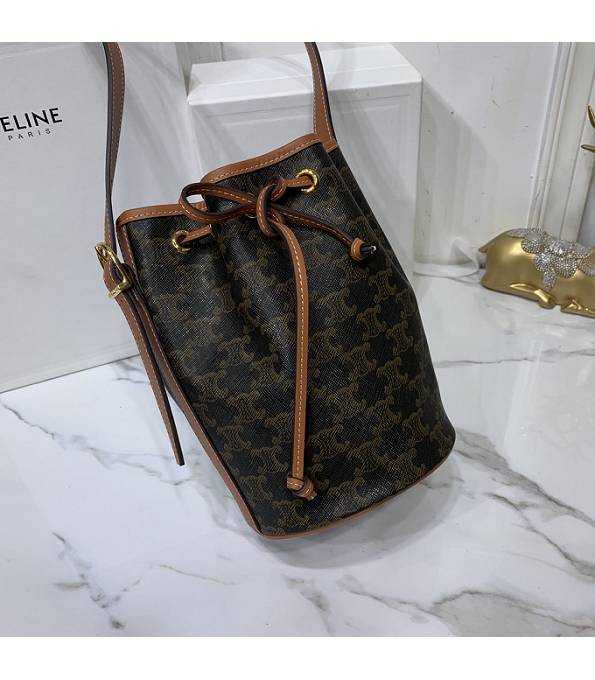 Celine Triomphe Canvas With Brown Original Leather Small Bucket Bag