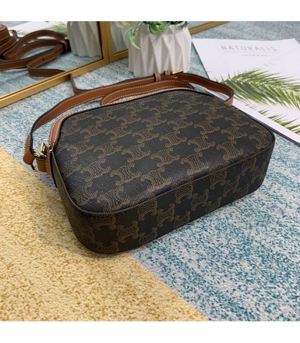 Celine Triomphe Canvas With Brown Original Leather Camera Bag