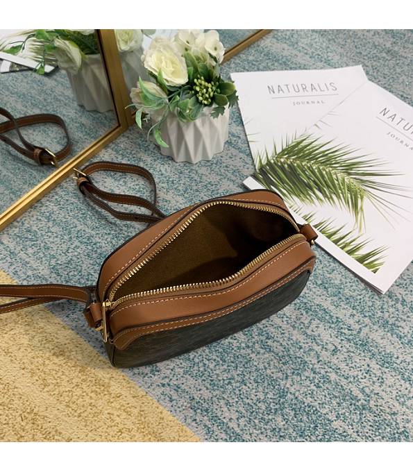 Celine Triomphe Canvas With Brown Original Leather Camera Bag