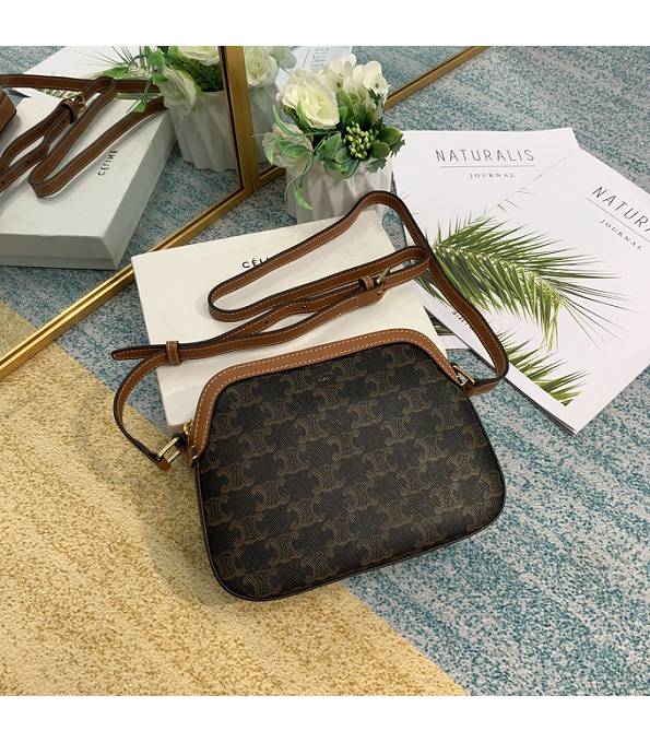 Celine Triomphe Canvas With Brown Original Leather Camera Bag