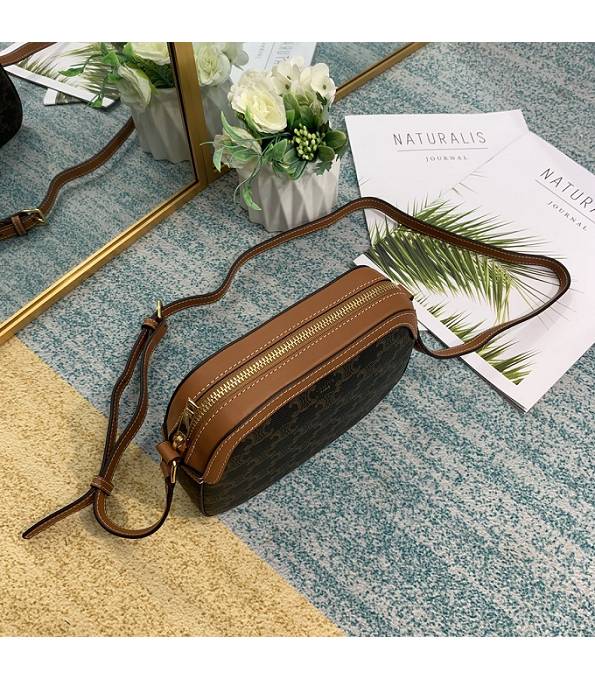 Celine Triomphe Canvas With Brown Original Leather Camera Bag
