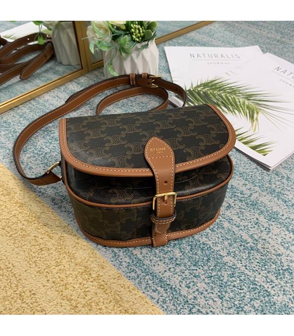 Celine Triomphe Canvas With Brown Original Leather Medium Folco Bag