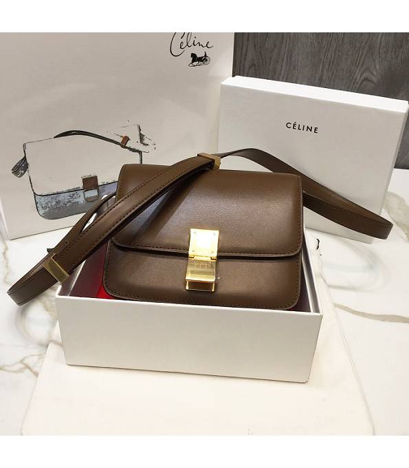 Celine Coffee Original Plain Veins Leather Small Classic Box Bag