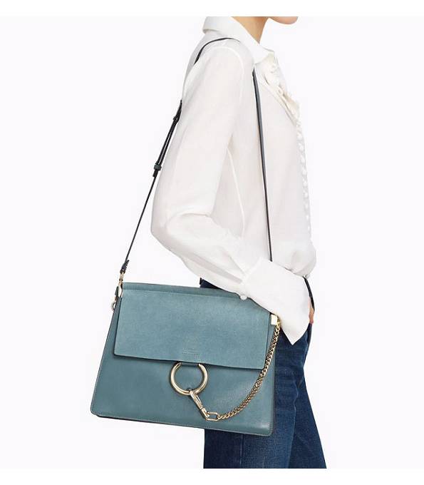 Chloe Faye Light Blue Original Scrub With Calfskin Leather Medium Shoulder Bag