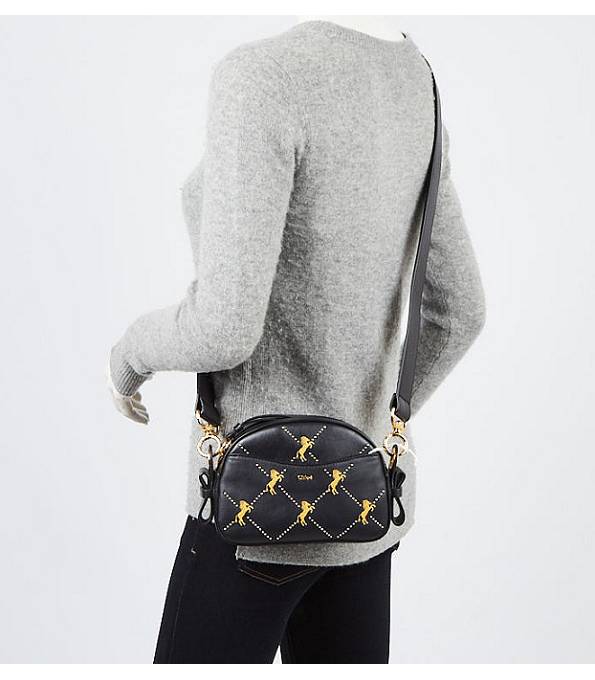 Chloe Signature Embroidered Horses Studs Black Original Calfskin Leather Crossbody Bag