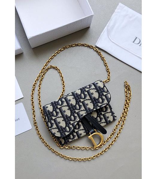 Christian Dior Blue Oblique Jacquard Canvas Saddle Nano Pouch Golden Chain