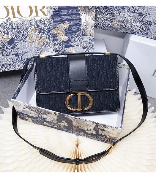 Christian Dior 30 Montaigne Black Oblique Jacquard Canvas With Black Original Leather Flap Bag