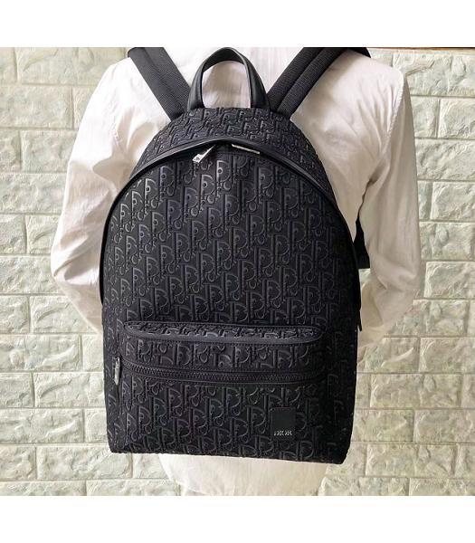 Christian Dior Black Oblique Jacquard Canvas With Black Original Calfskin Black Zip Backpack