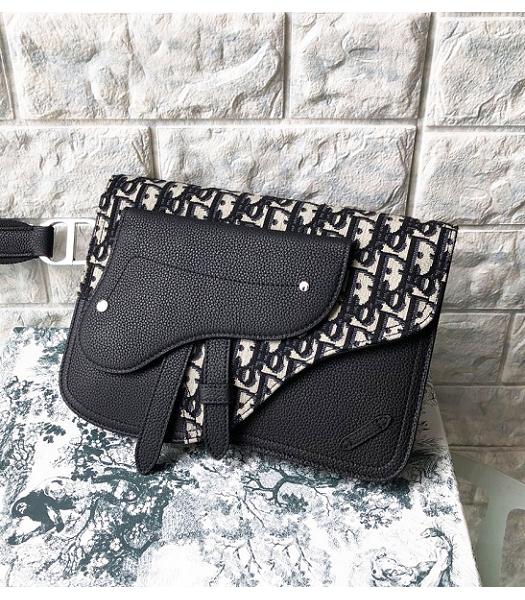 Christian Dior Oblique Jacquard With Black Original Litchi Veins Saddle Clutch