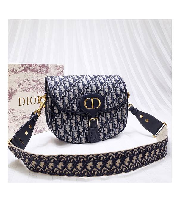 Christian Dior Bobby Blue Original Oblique Embroidery Canvas Large Crossbody Bag