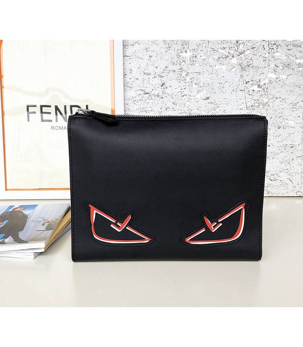 Fendi Red Eye Bugs Black Original Calfskin Leather 27cm Clutch