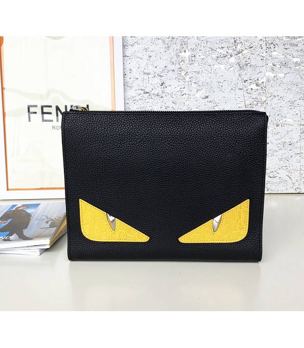 Fendi Yellow Croc Eye Bugs Black Original Calfskin Leather 27cm Clutch