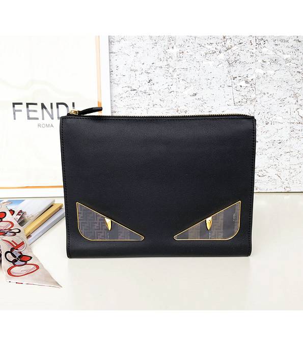 Fendi Brown FF Eye Bugs Black Original Calfskin Leather 27cm Clutch