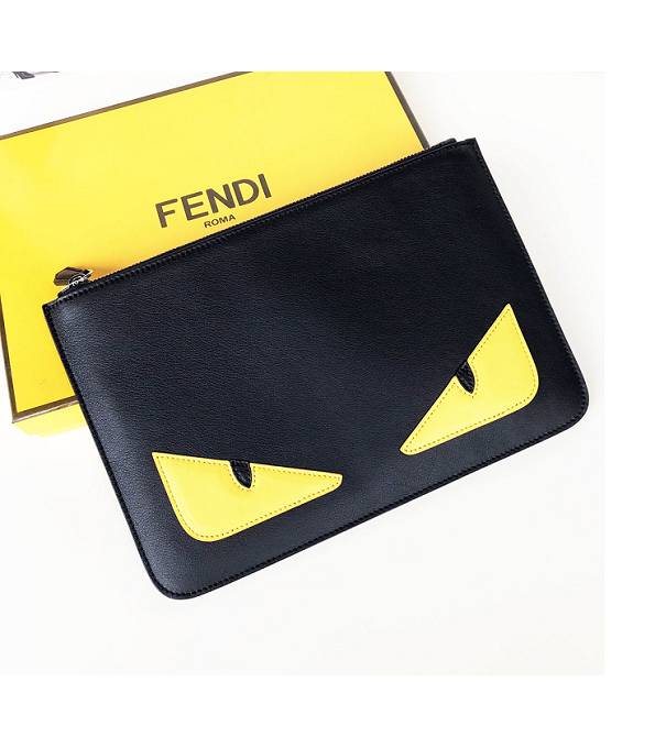 Fendi Yellow Eye Bugs Black Original Calfskin Leather 29cm Clutch