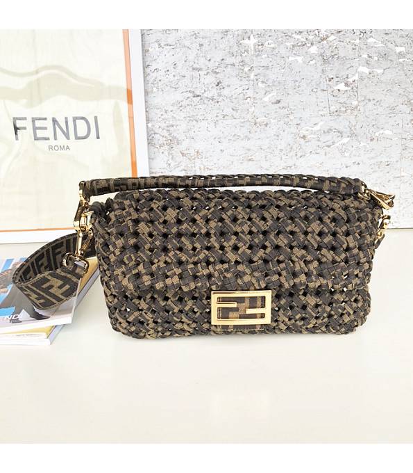 Fendi Baguette Coffee Original Weave Fabric Interlace Bag