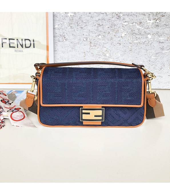 Fendi Baguette Blue Original FF Denim Tote Shoulder Bag