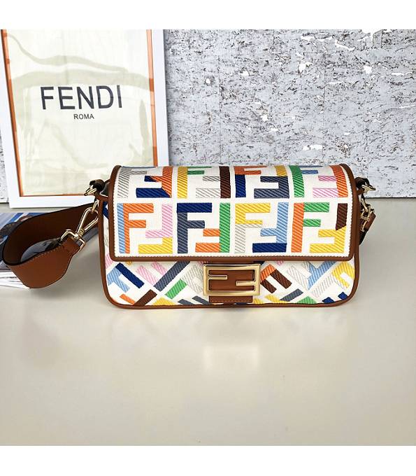 Fendi Baguette Color FF White Original Canvas Tote Shoulder Bag