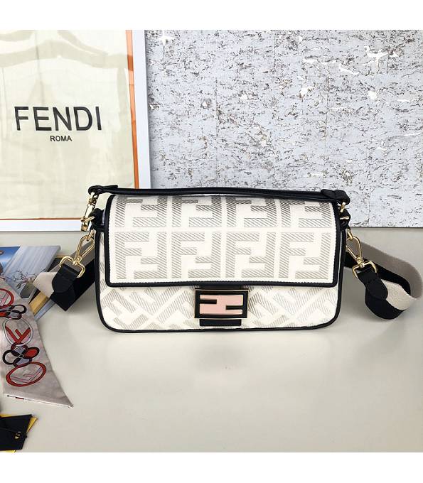 Fendi Baguette Grey FF White Original Canvas Tote Shoulder Bag