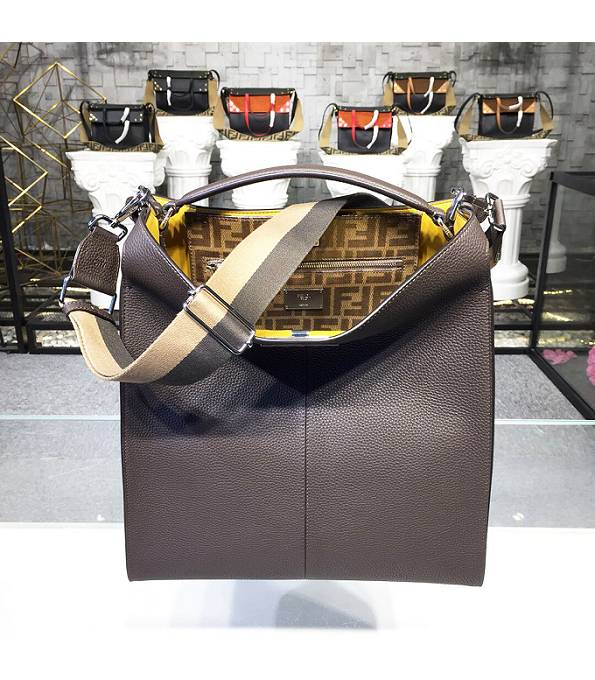 Fendi Peekaboo X-Lite Fit Black/Yellow Original Leather Silver Metal 36cm Tote Bag