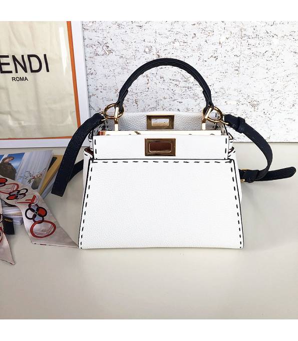 Fendi Peekaboo Iconic White Original Litchi Veins Leather 23cm Tote Shoulder Bag