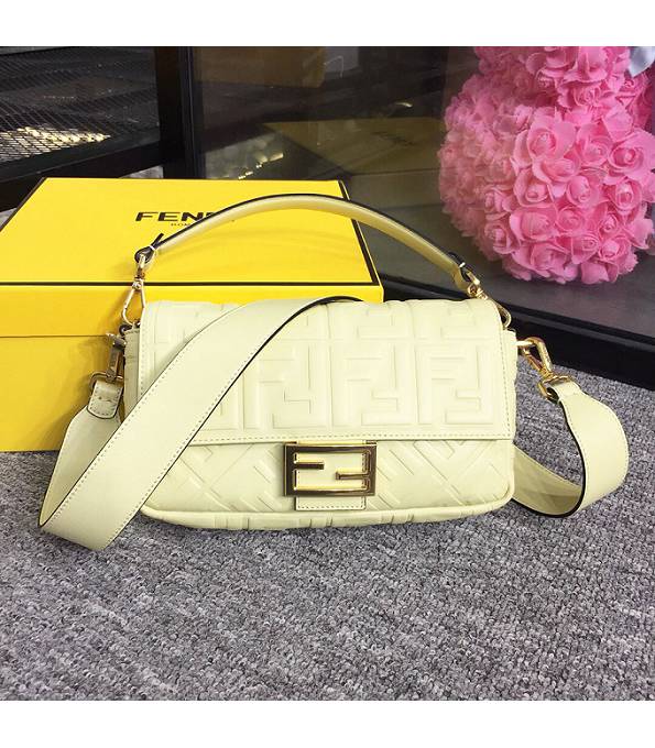 Fendi Baguette Three-Dimensional FF Yellow Original Lambskin 26cm Medium Shoulder Bag