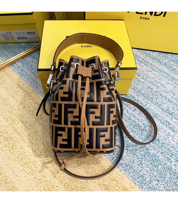 Fendi Mon Tresor Black FF Brown Original Leather Small Bucket Bag