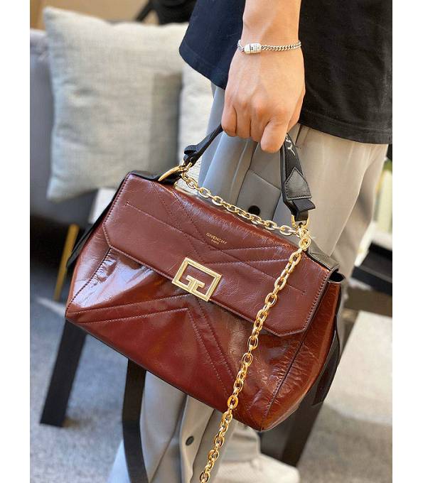 Givenchy ID Wine Red Original Crackling Calfskin Leather Golden Metal Medium Crossbody Bag