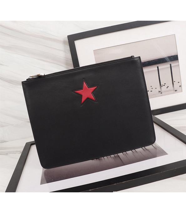 Givenchy Red Star Black Original Real Leather Zipper Pouch