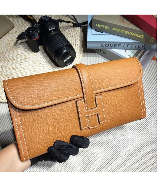 Hermes Jige Elan 29 Brown Imported Epsom Calfskin Clutch