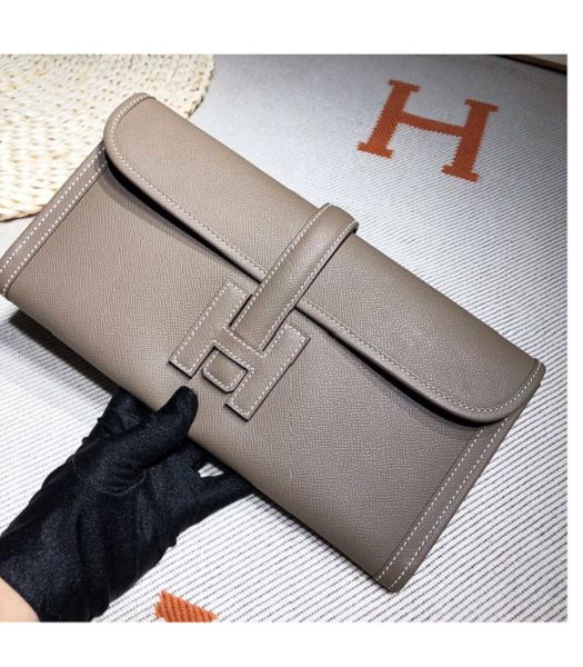 Hermes Jige Elan 29 Elephant Grey Imported Epsom Calfskin Clutch