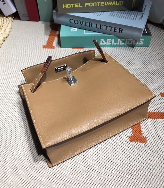 Hermes Kelly 22cm DanSe Apricot Imported Swift Leather Silver Metal Handbag