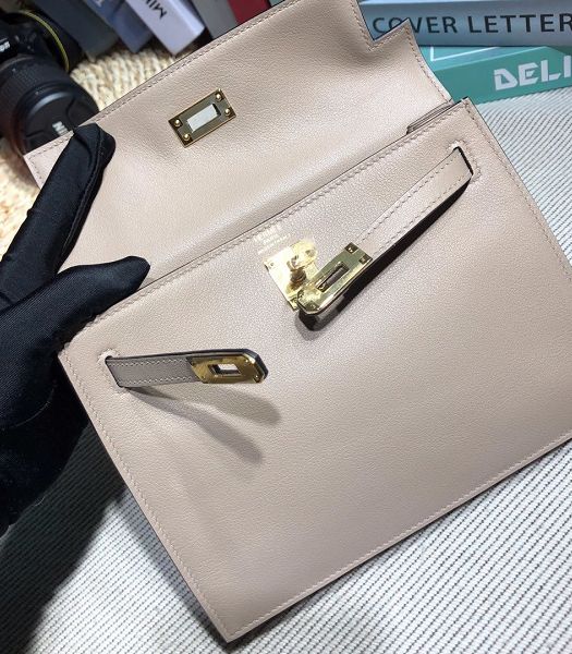 Hermes Kelly 22cm DanSe Light Grey Imported Swift Leather Golden Metal Handbag