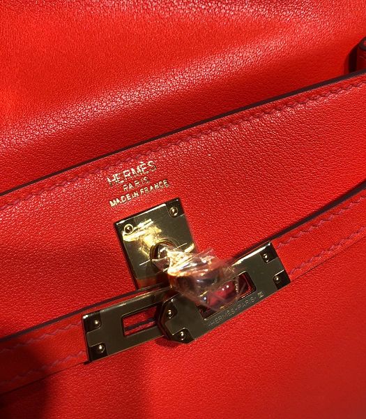 Hermes Kelly 22cm DanSe Red Imported Swift Leather Golden Metal Handbag
